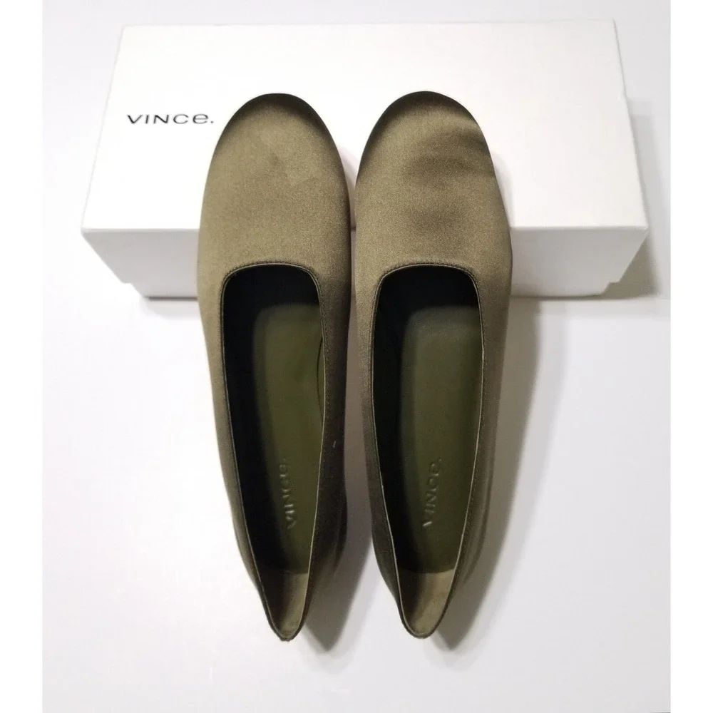 NIB‎ Vince Maxwell Italian Satin Ballet Flat Olive Green Size 6.5, 8.5 $225